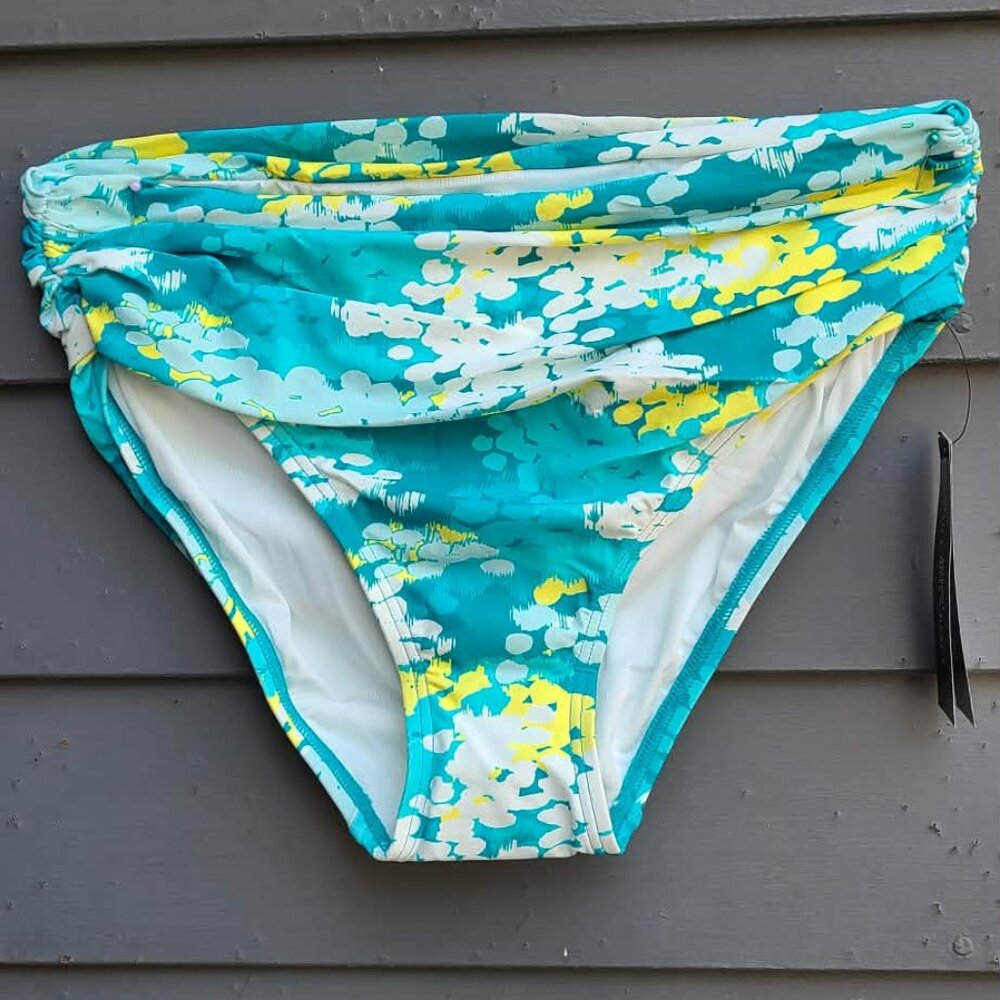 Carmen Marc Valvo Blue White Yellow Bikini Bottom Size Large NWT!